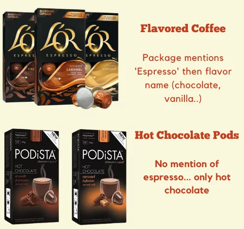 flavored coffee vs hot chocolate pods