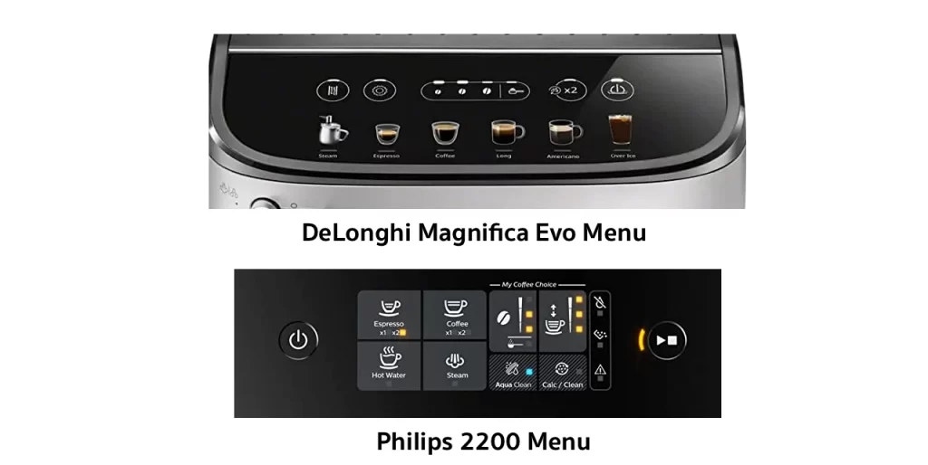 delonghi magnifica evo vs philips 2200 drinks